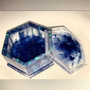 "Galaxy" Blue Resin Trinket Box Hexagon